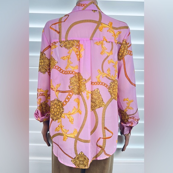 NWT~Pink Button Down Blouse w/Chain/Medallion Print Sz. Small by Timing - Picture 5 of 5